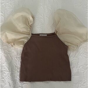 Miou muse puff sleeve brown and white never worn top Size Medium